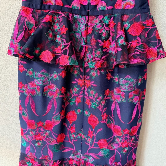 Marchesa Notte Pink and Navy Floral Bustier Top Peplum Dress - Picture 6 of 11